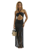 Fringe Trim Halter Neck Maxi Dress
