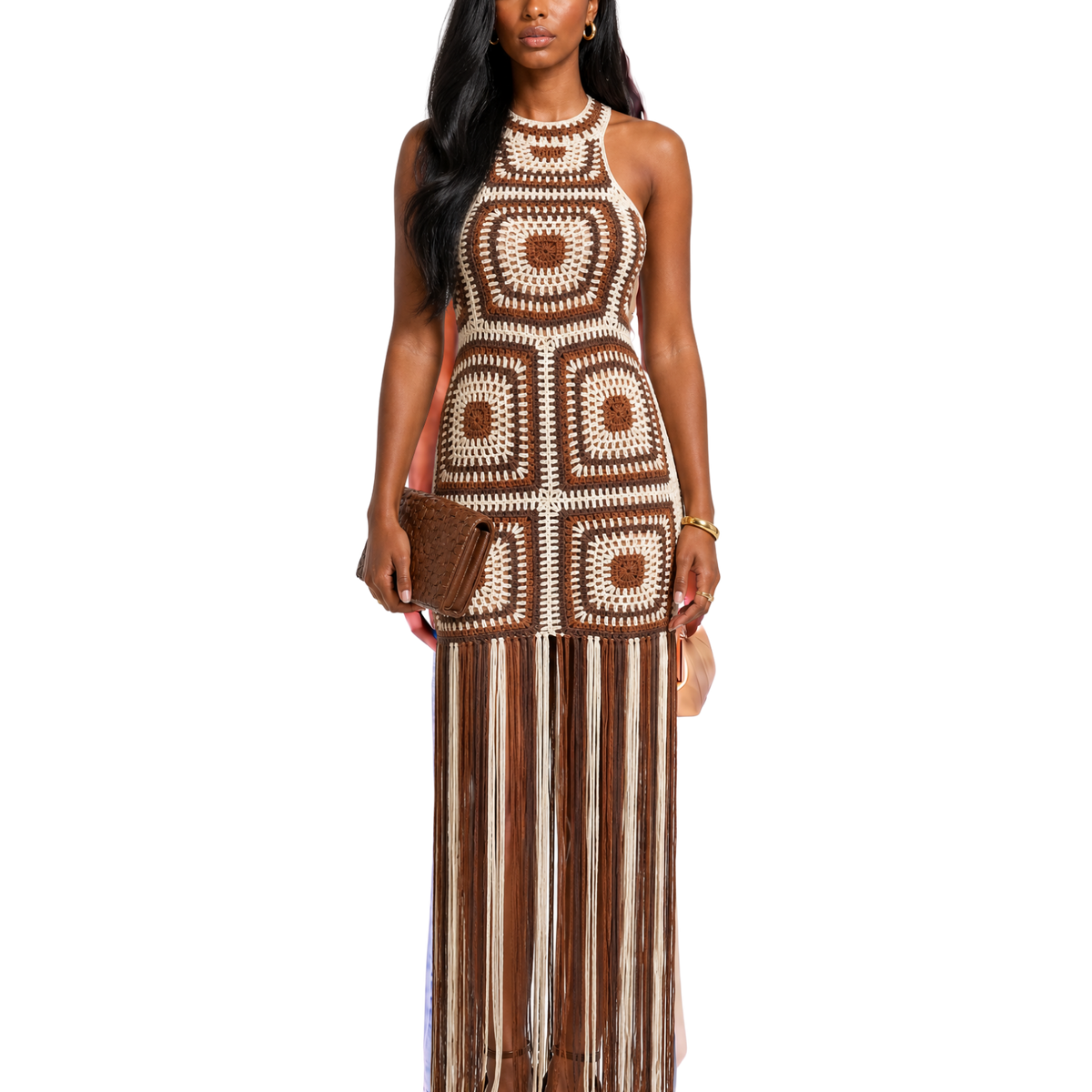 Boho Crochet Fringe Maxi Dress