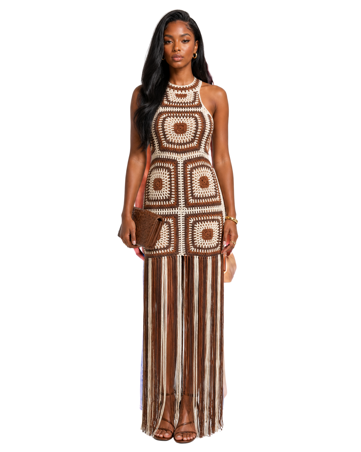 Boho Crochet Fringe Maxi Dress