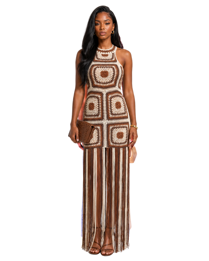 Boho Crochet Fringe Maxi Dress