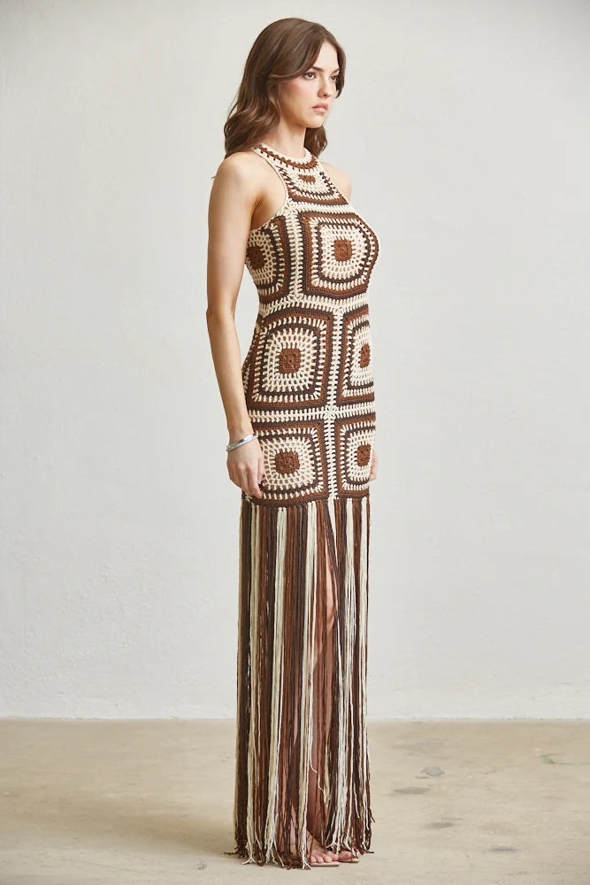 Boho Crochet Fringe Maxi Dress