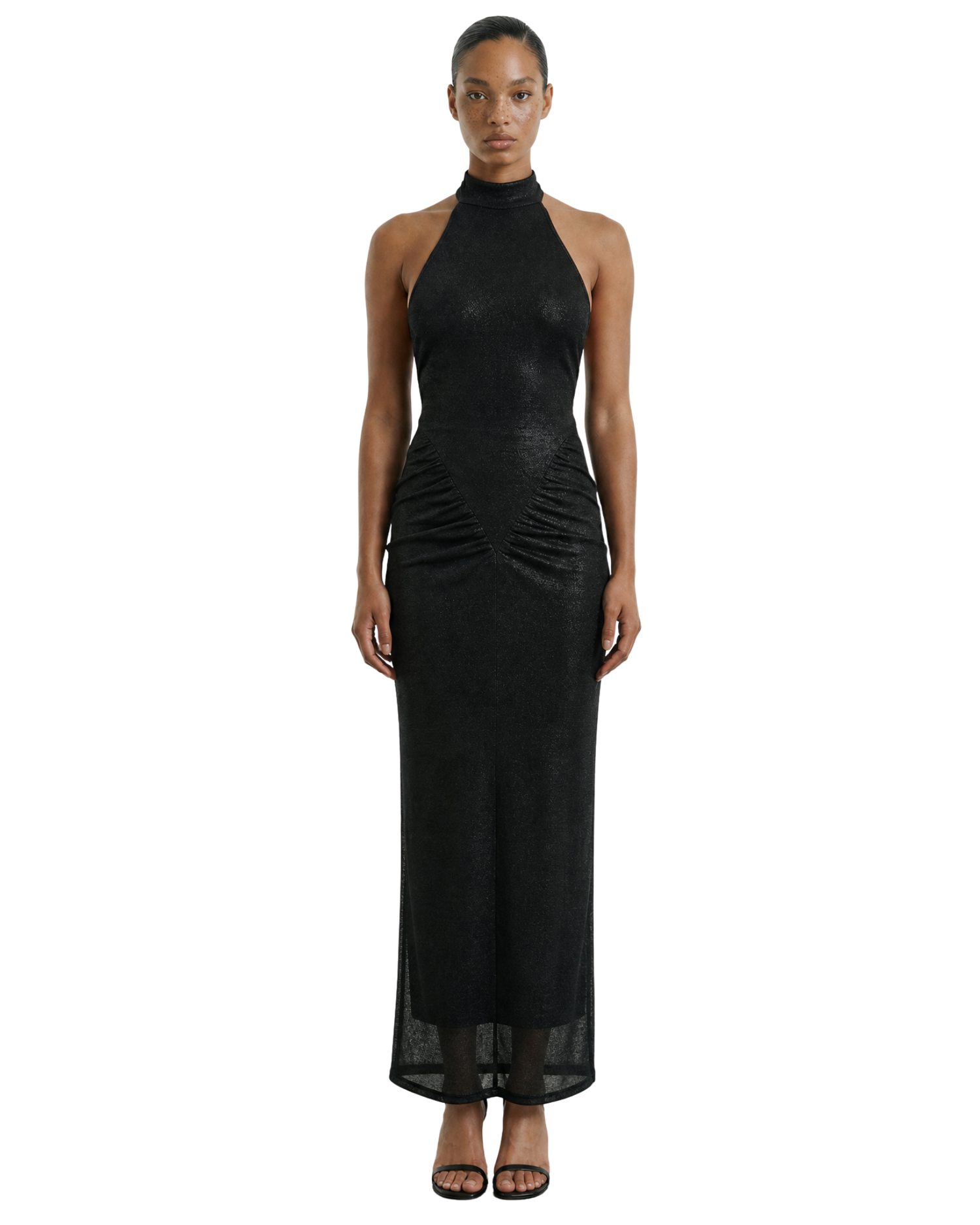 Metallic Knit Halter Maxi  Dress
