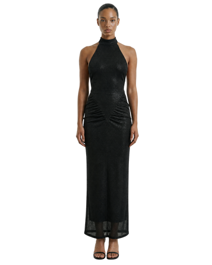 Metallic Knit Halter Maxi  Dress