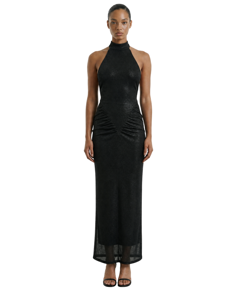 Metallic Knit Halter Maxi  Dress