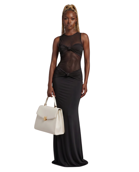 cut out mesh maxi dress Black Mesh Maxi Dress - Long Sleeve Dress - Back Cutout Dress