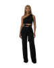 Black Tie Front Slinky One Shoulder Wide Leg Jumpsuit