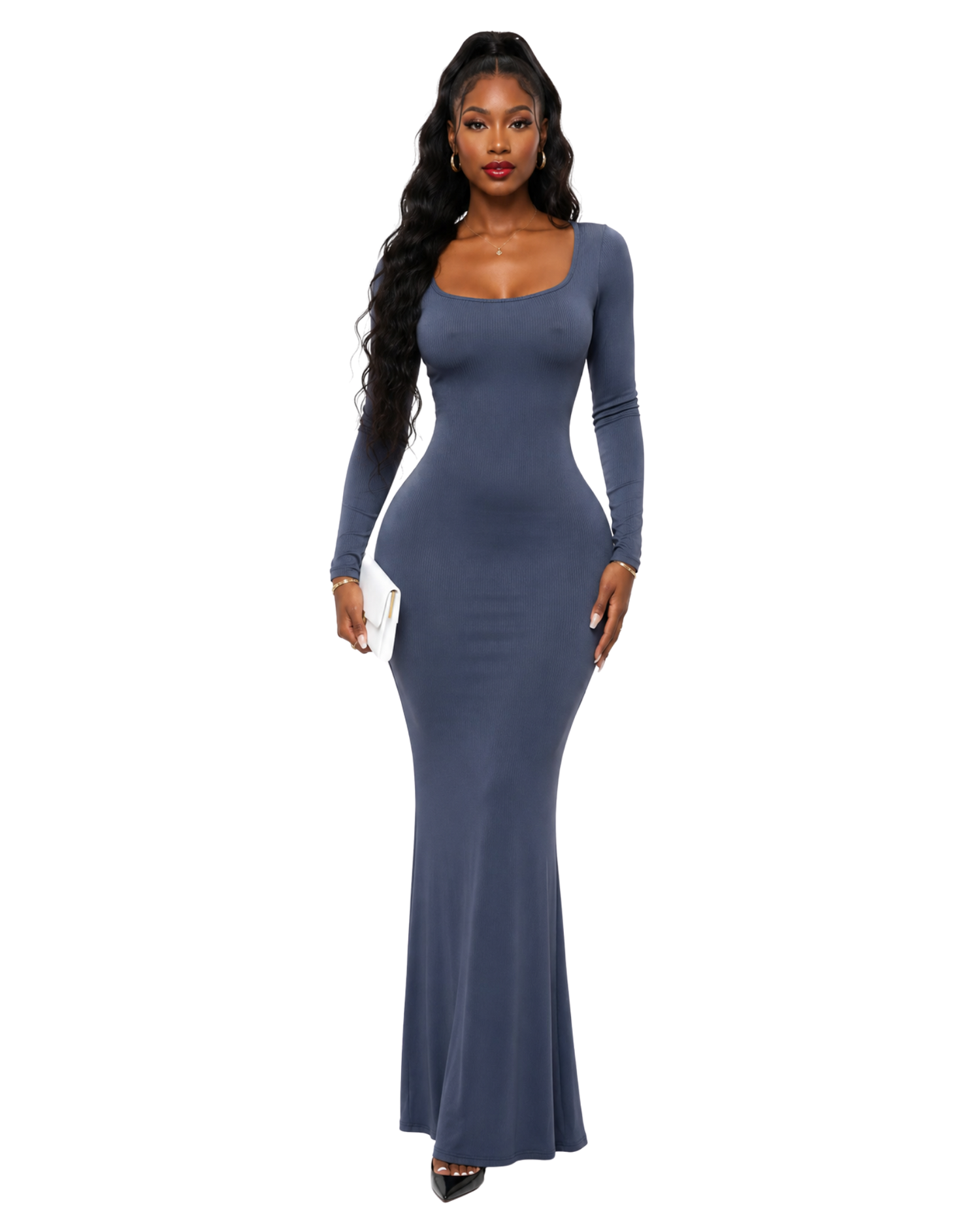 Ribbed Long Sleeve Mermaid Maxi Dress
