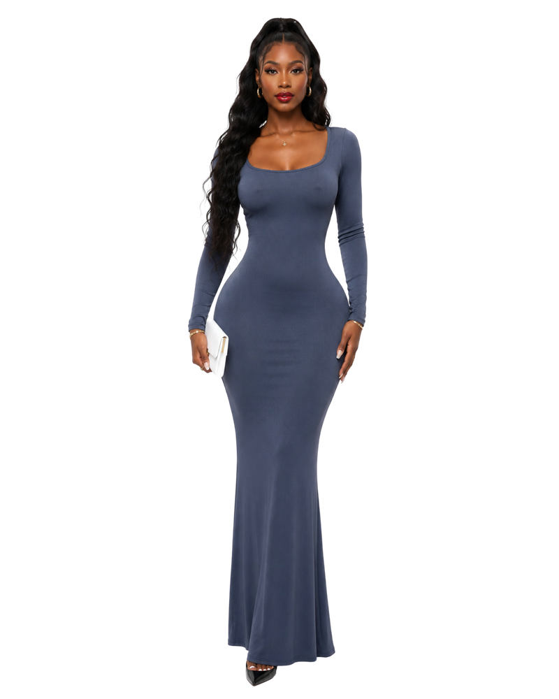 Ribbed Long Sleeve Mermaid Maxi Dress