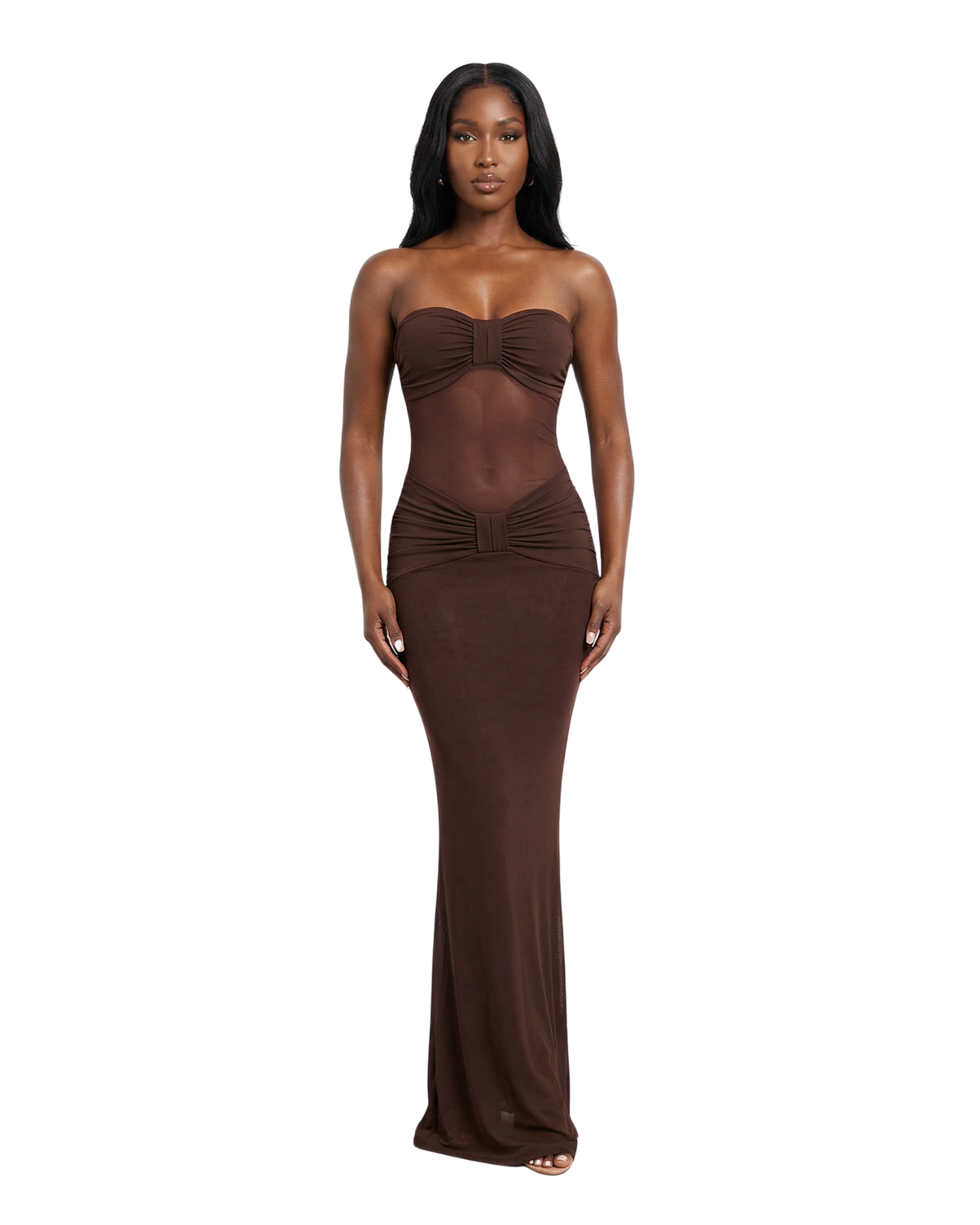 Chocolate Mesh Panel Maxi Dress