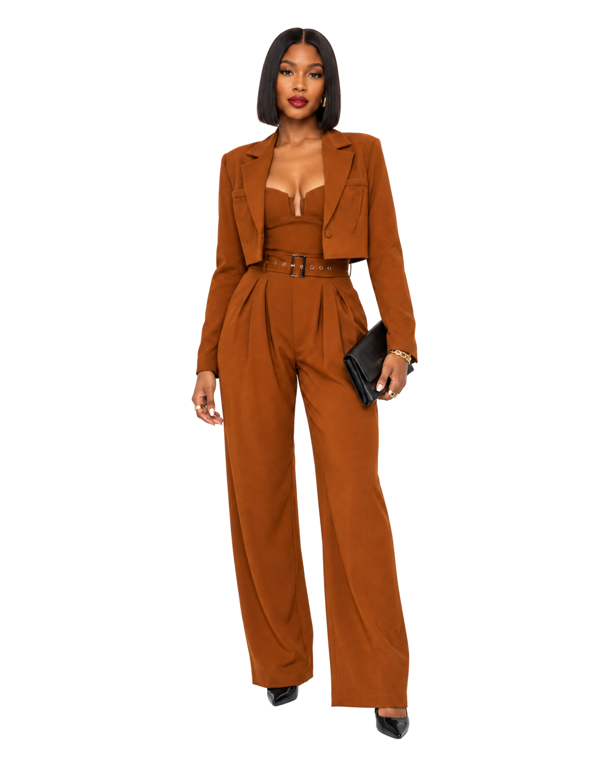 Twill Cropped Blazer & Jumpsuit Set