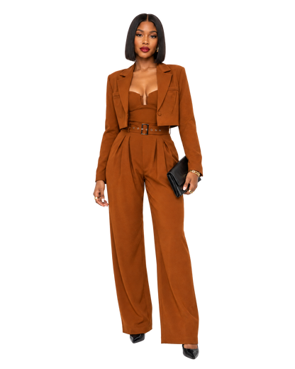 Twill Cropped Blazer & Jumpsuit Set