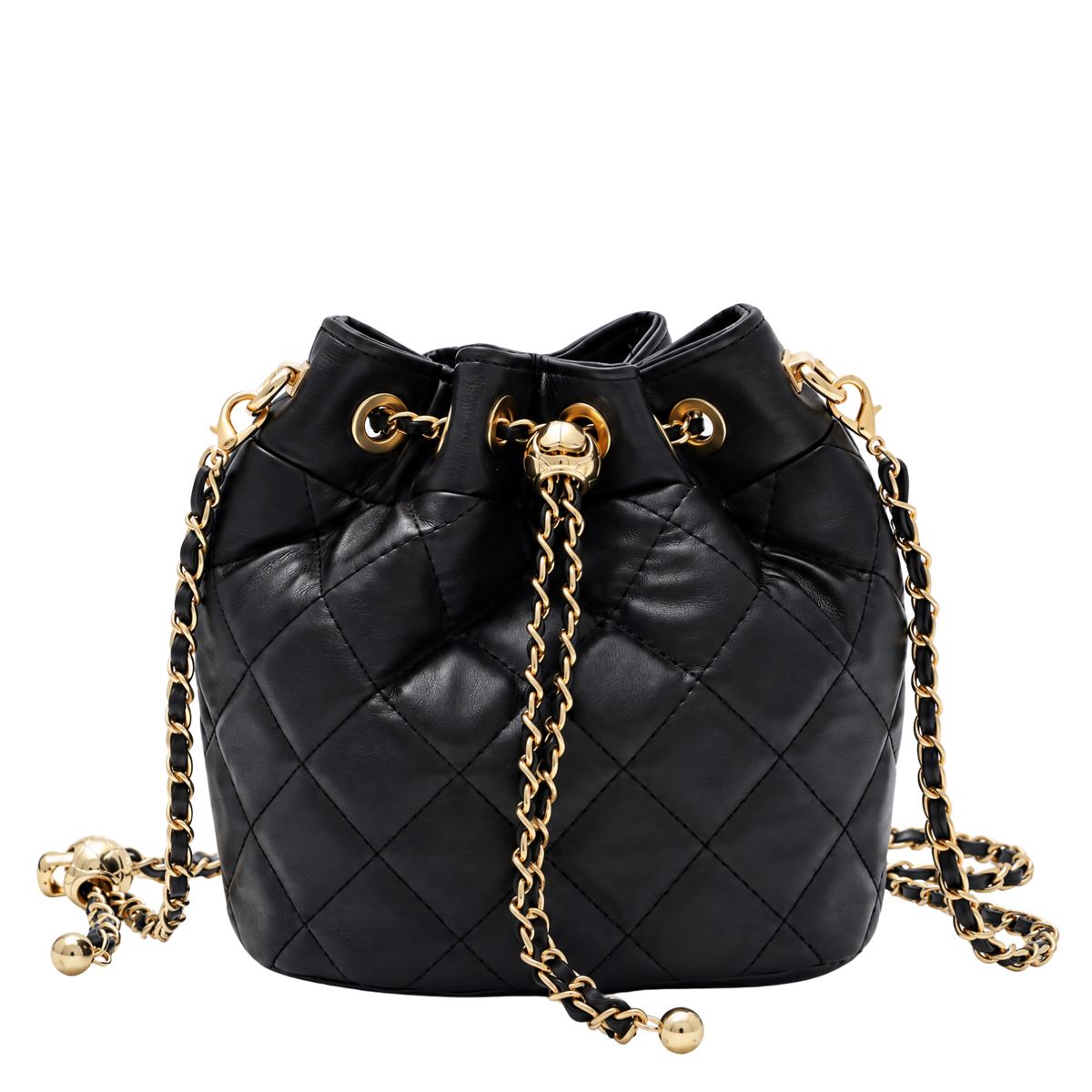 Black Cushion Quilted Gold Chain Adjustable Crossbody Bag