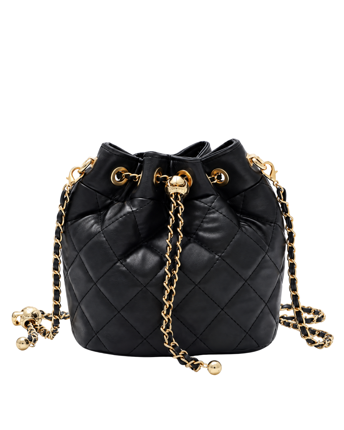 Black Cushion Quilted Gold Chain Adjustable Crossbody Bag