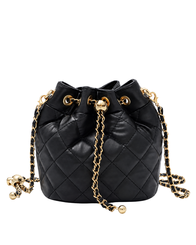 Black Cushion Quilted Gold Chain Adjustable Crossbody Bag