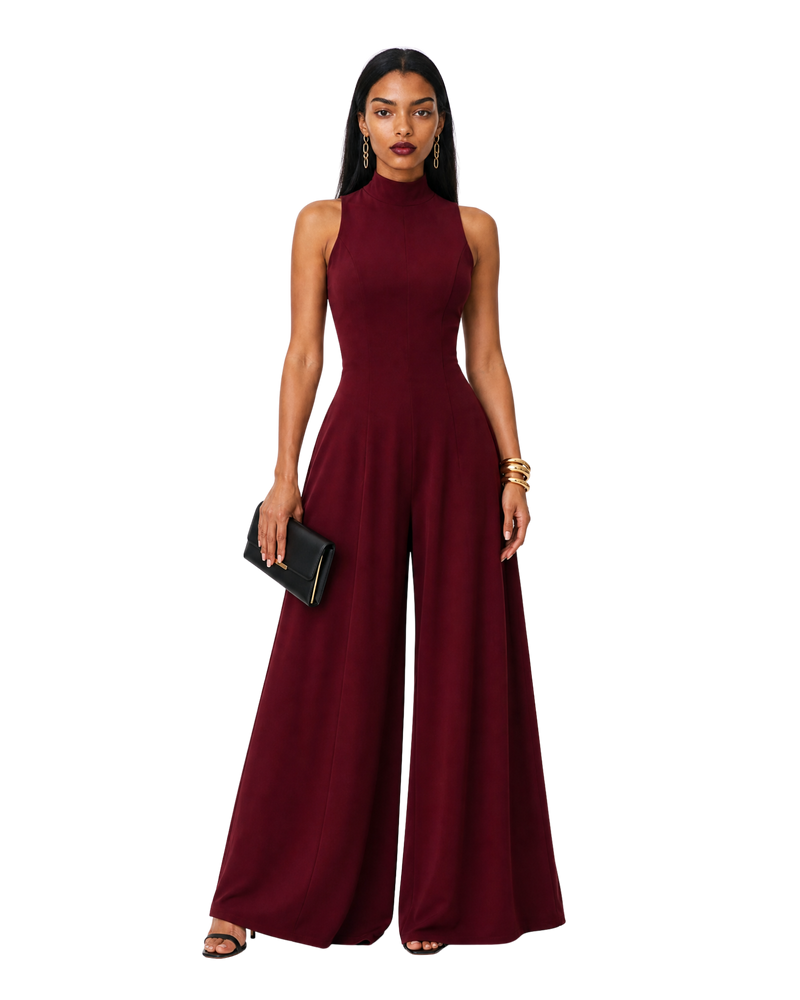Burgundy Wide Leg Jumpsuit