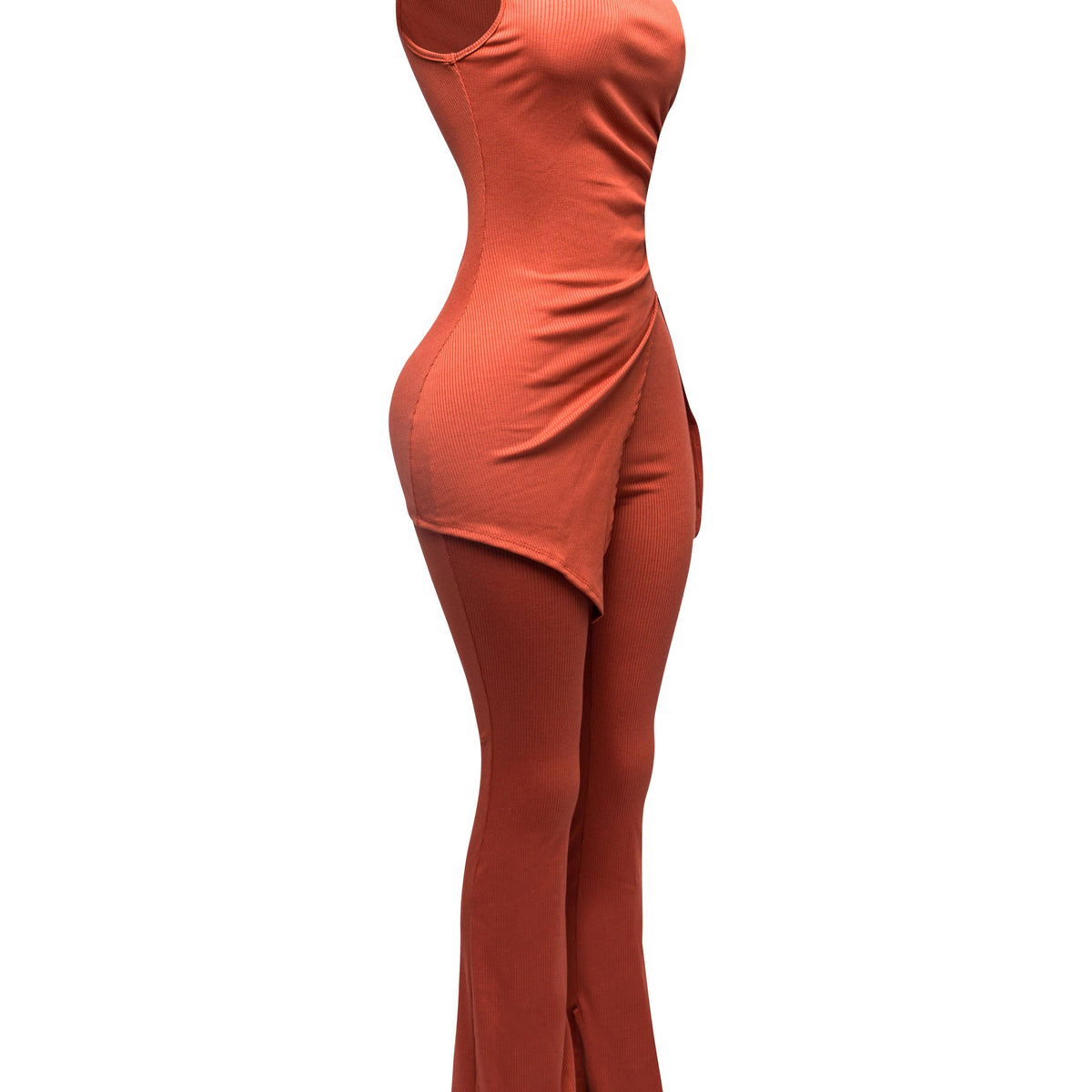 Mock Neck Slit Top Pants Set