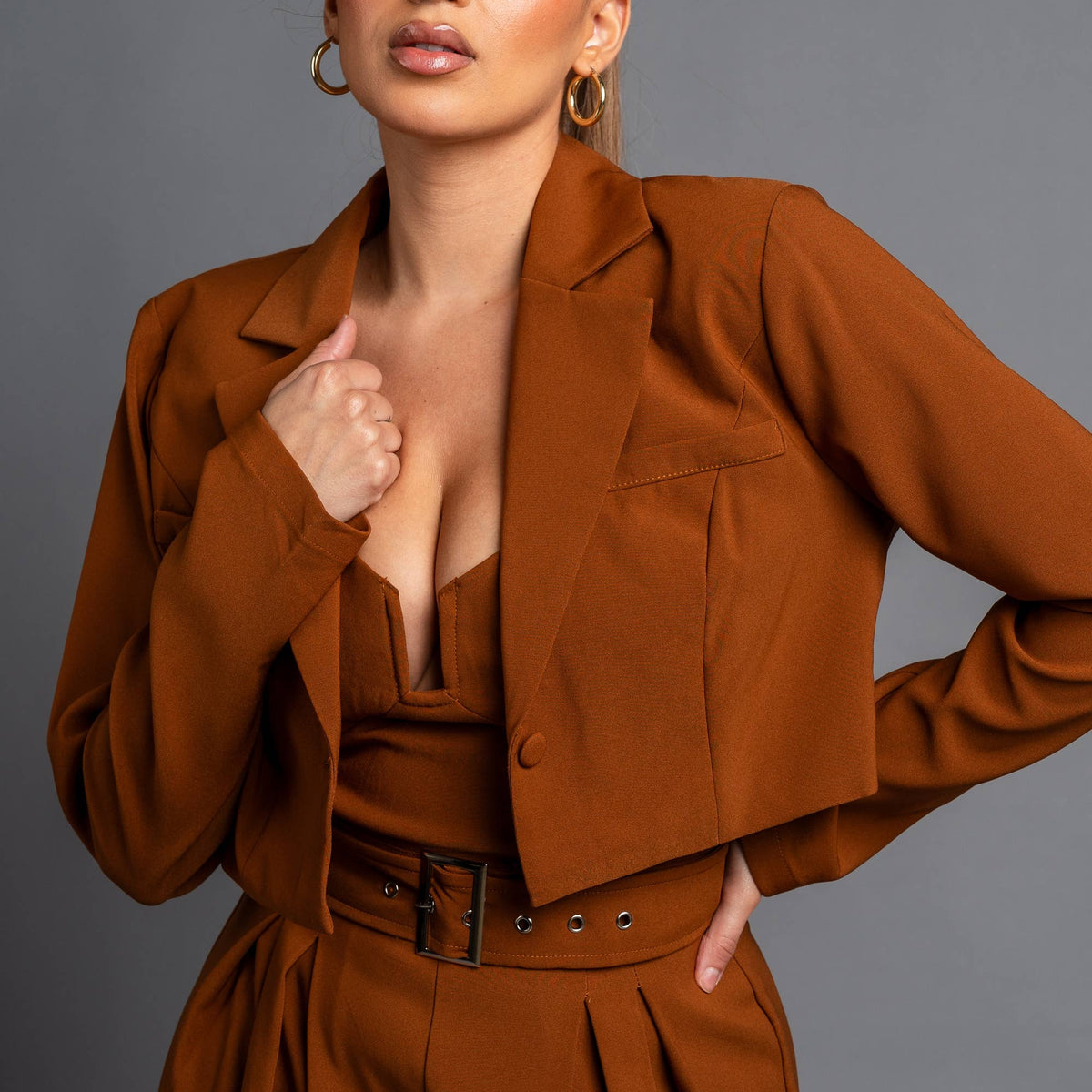 Twill Cropped Blazer & Jumpsuit Set