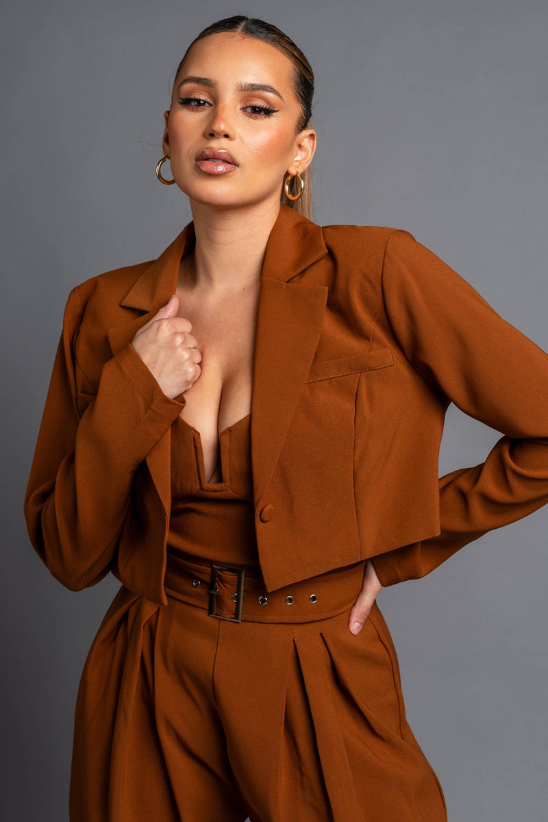 Twill Cropped Blazer & Jumpsuit Set