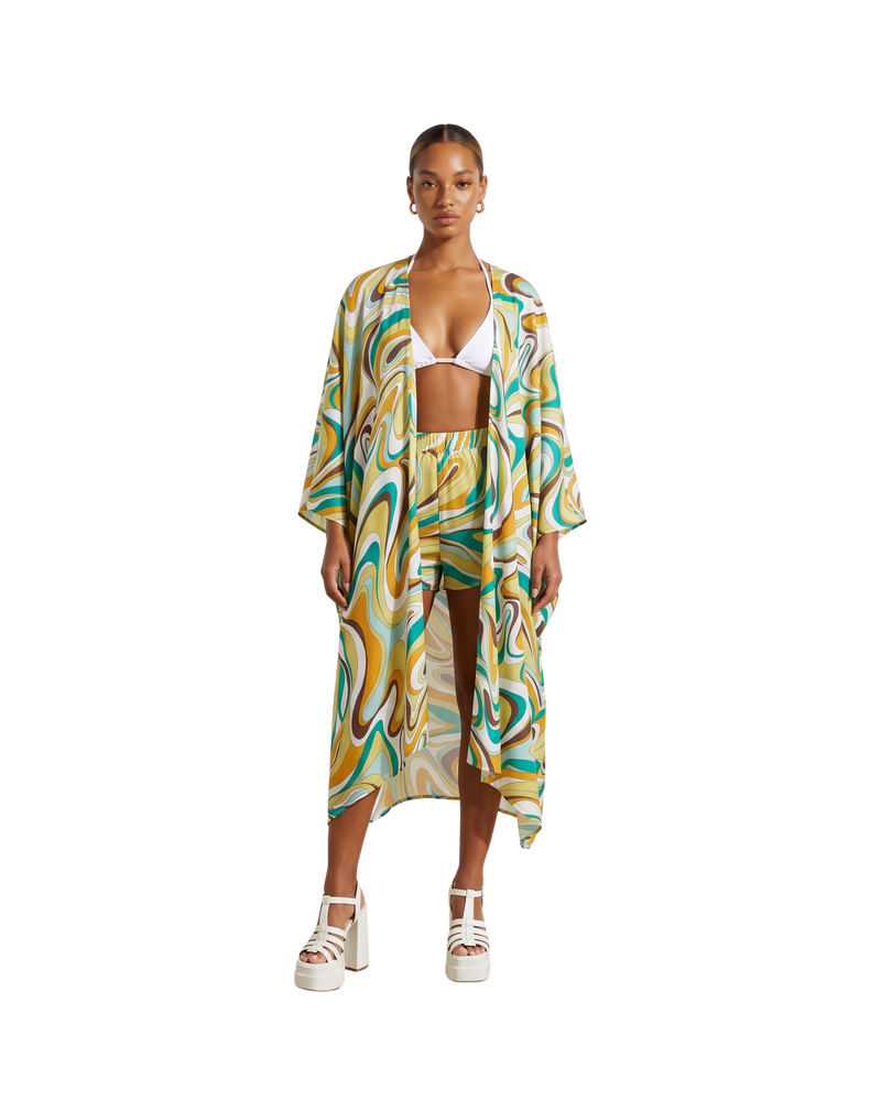 Abstract Pattern Cardigan & Shorts Set