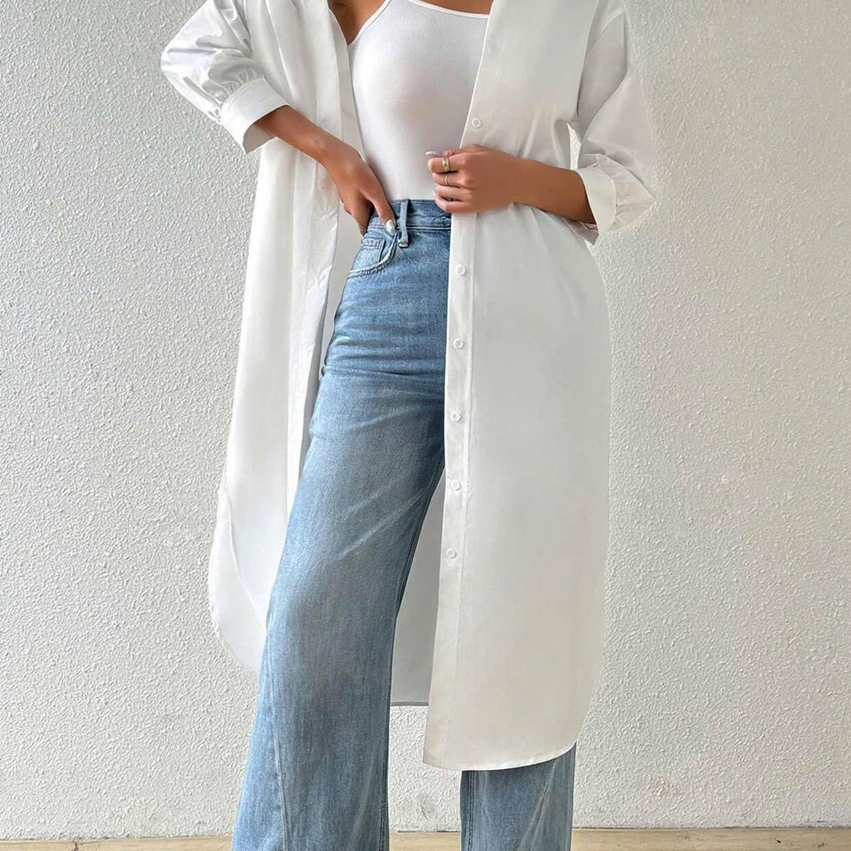 Versatile Mid-Sleeve Long Cardigan Shirt
