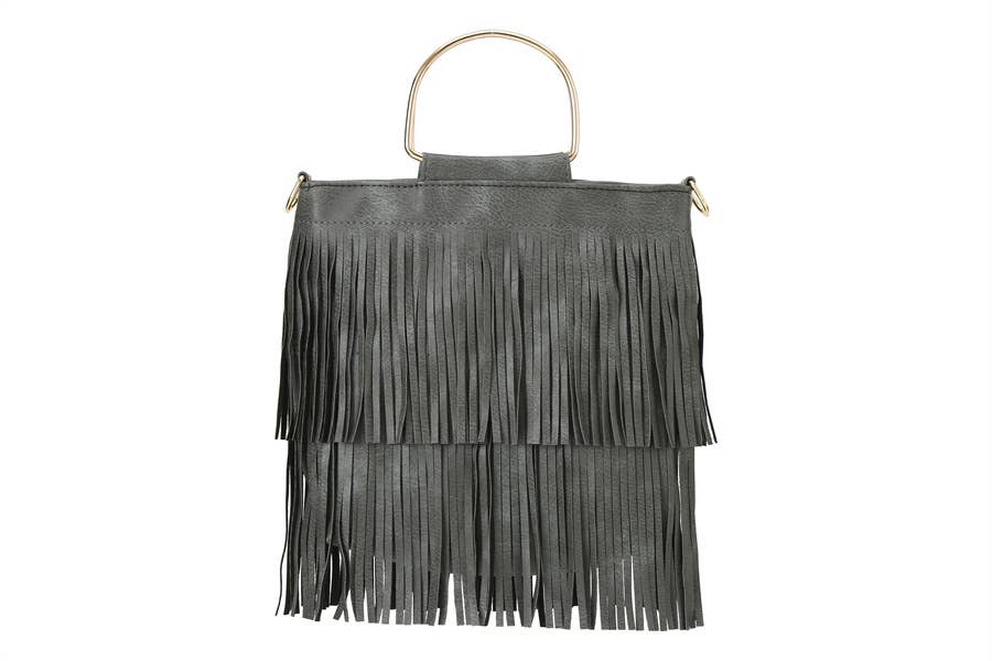 Fringe Handbag with Metal Ring Handle