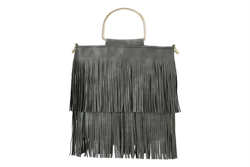 Fringe Handbag with Metal Ring Handle