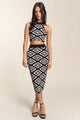 Patterned Knit Crop Tank Skirt Set