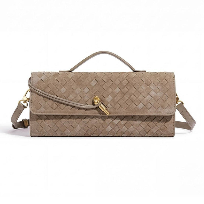 Suede Tan Woven Baguette Bag