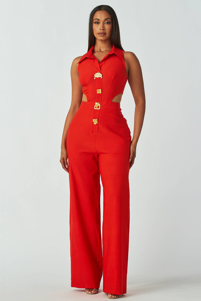 Sleeveless Collared Jumpsuit