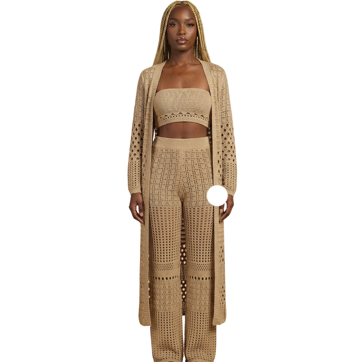 Crochet 3-Piece Pant Set with Duster Cardigan