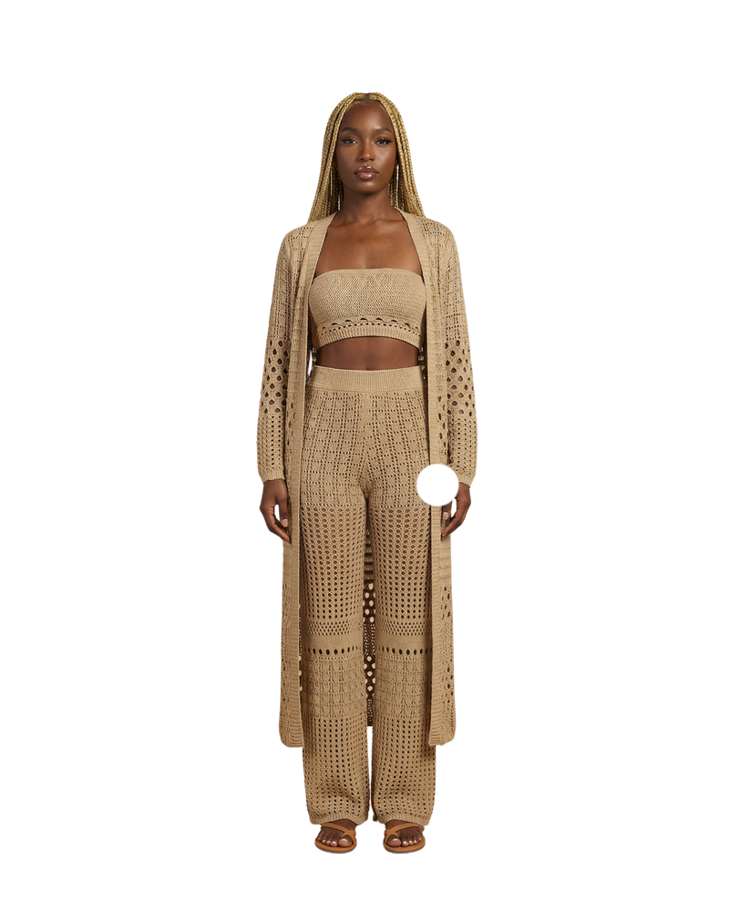 Crochet 3-Piece Pant Set with Duster Cardigan