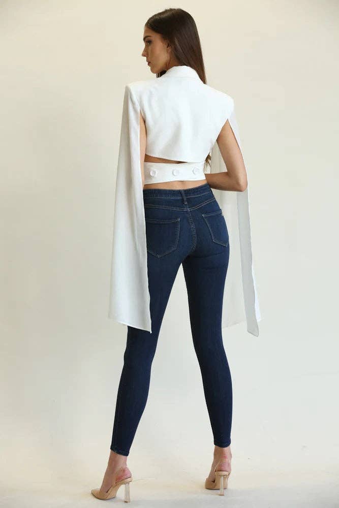 Criss-Cross Front Cropped Top With Cape Sleeves