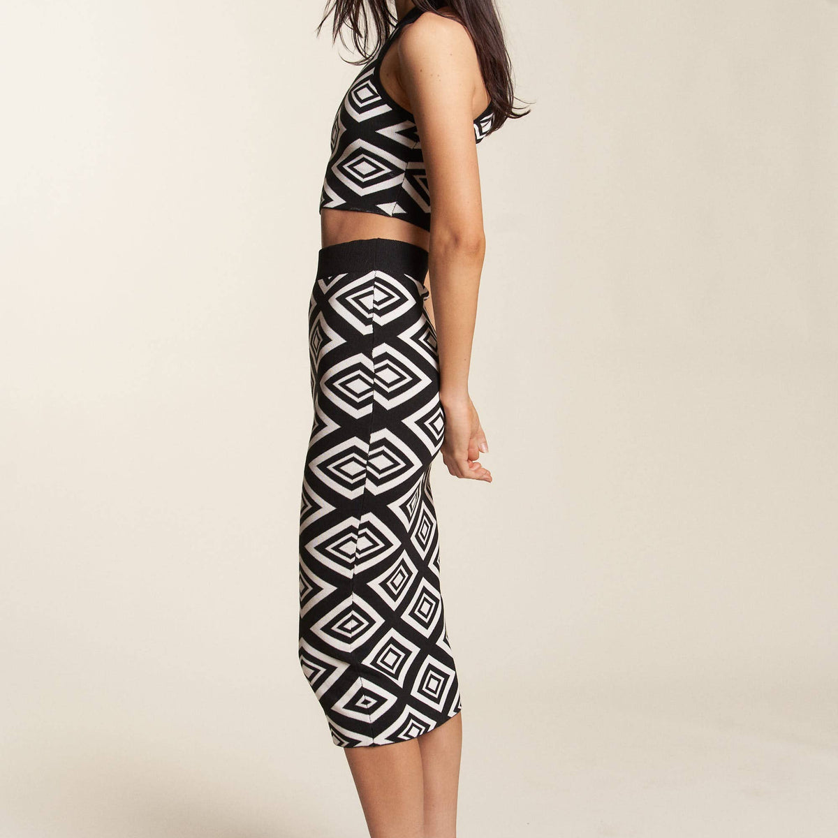Patterned Knit Crop Tank Skirt Set