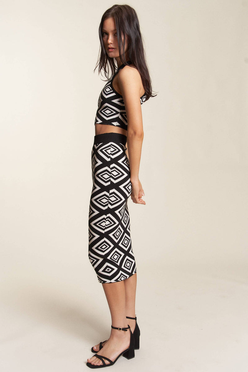 Patterned Knit Crop Tank Skirt Set