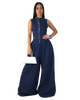 Wide Leg Zip-Front Denim Jumpsuit