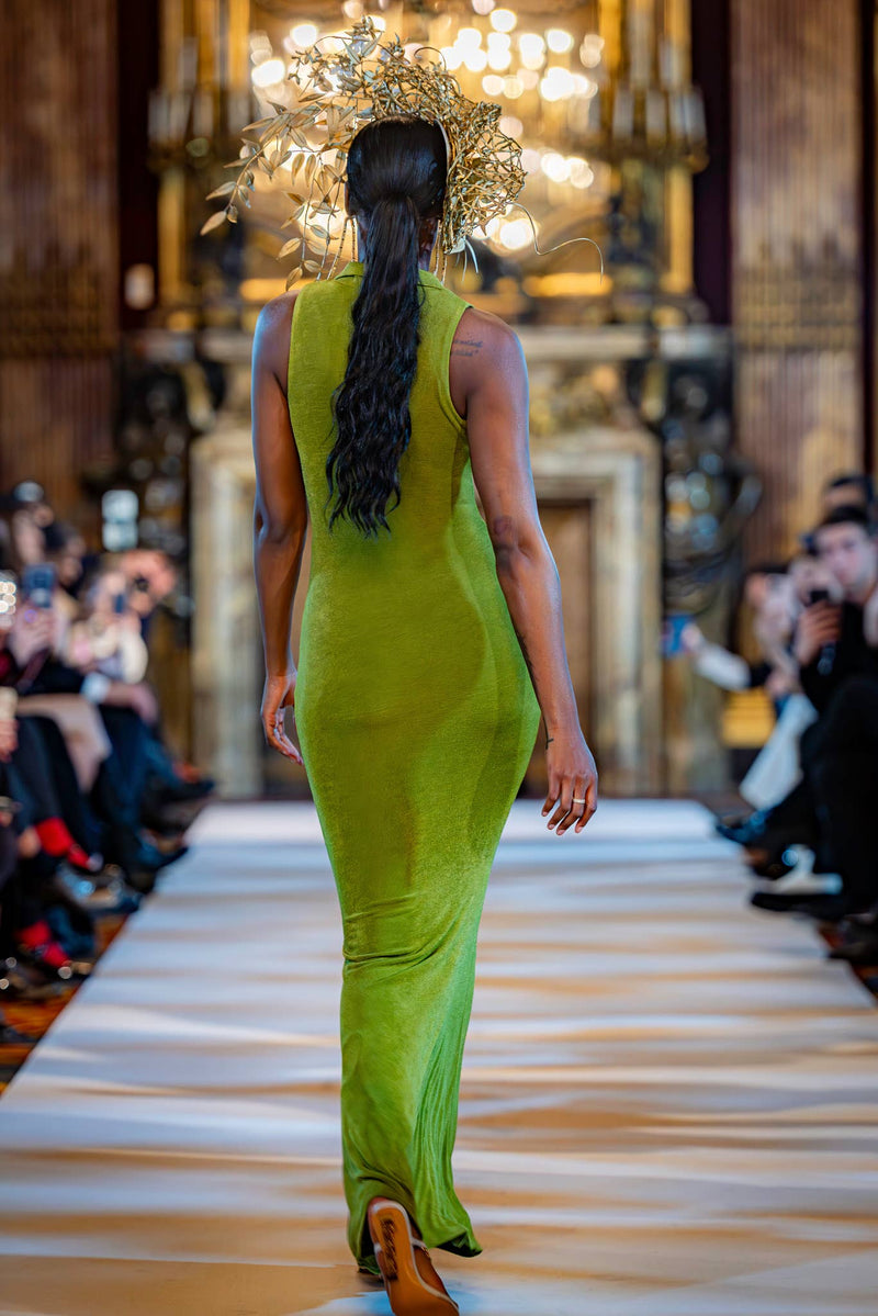 Olive Deep V Neck Maxi