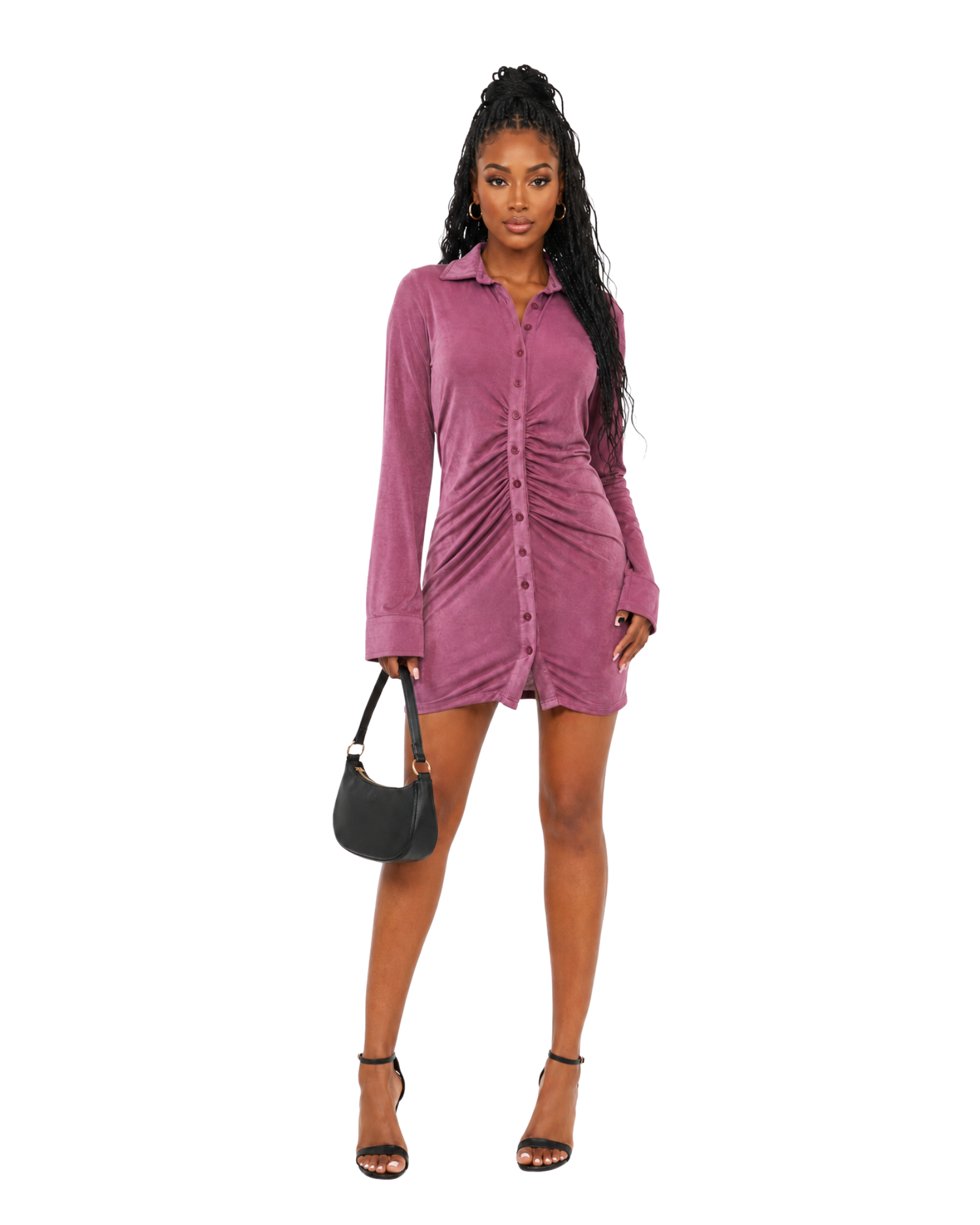 Shirred Button Up Mini Dress