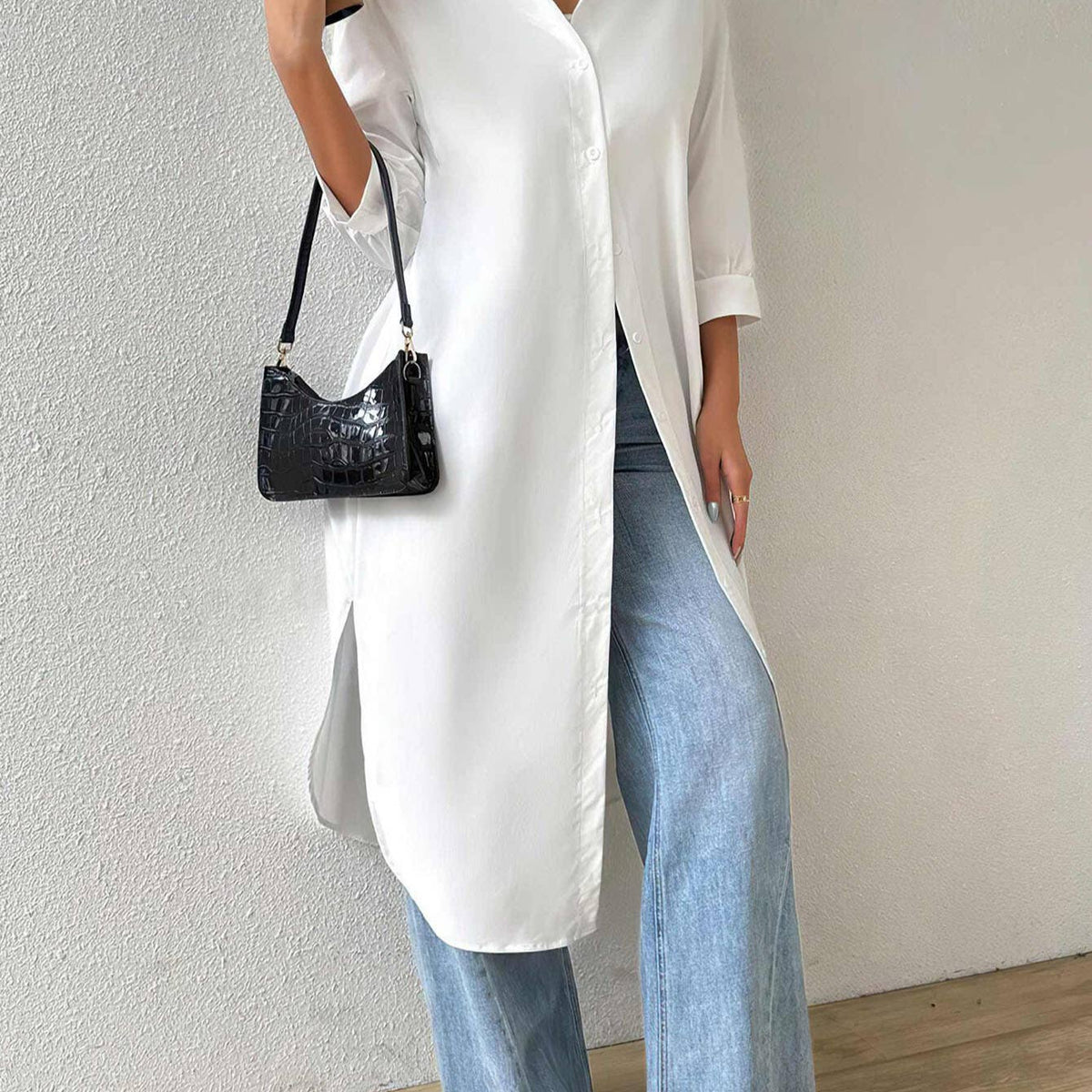 Versatile Mid-Sleeve Long Cardigan Shirt