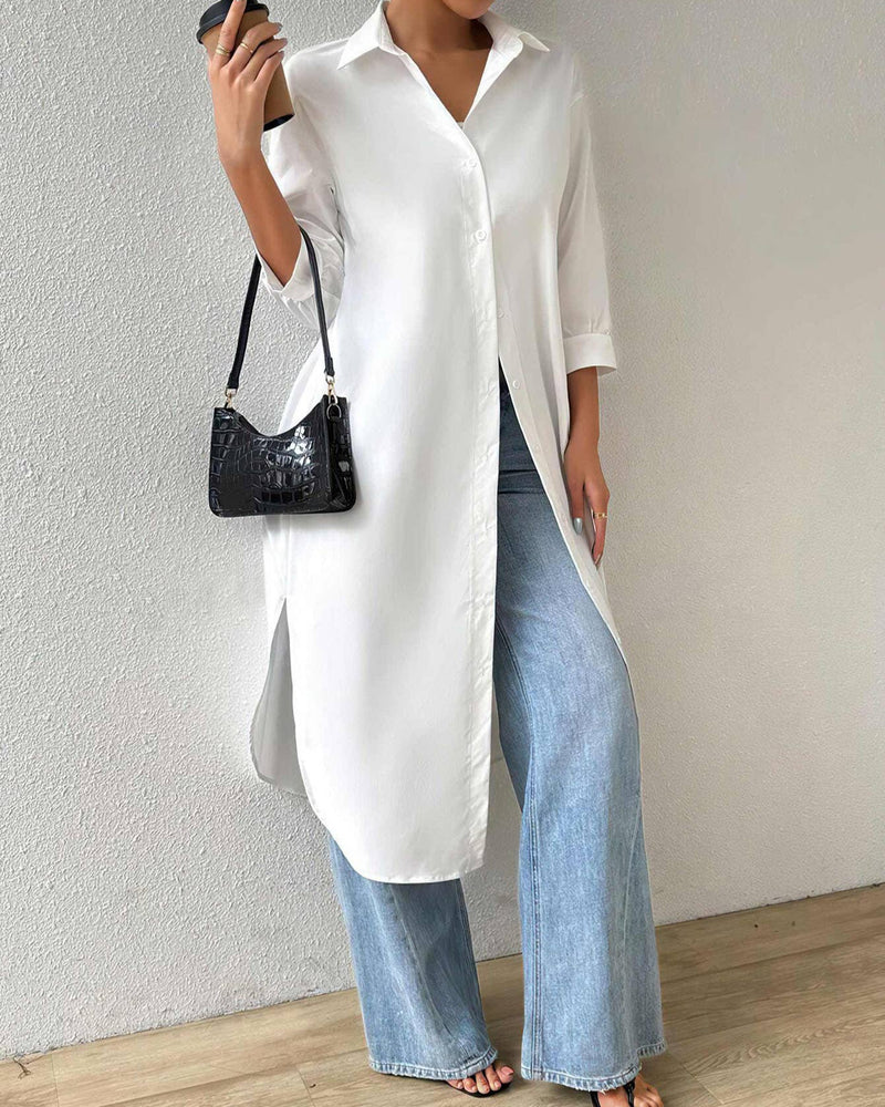 Versatile Mid-Sleeve Long Cardigan Shirt