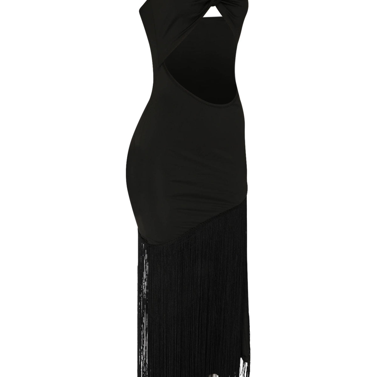 Fringe Trim Halter Neck Maxi Dress