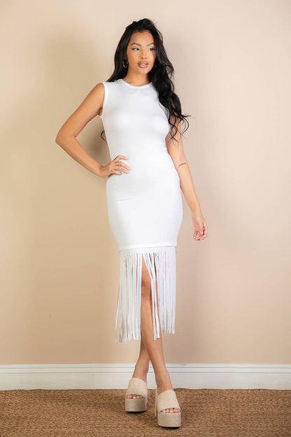 Sleeveless Fringe Midi Dress