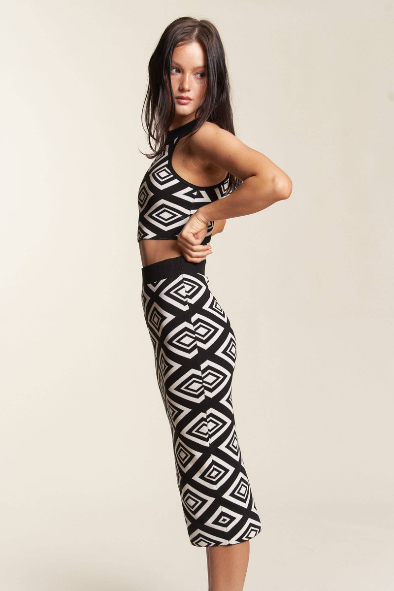 Patterned Knit Crop Tank Skirt Set