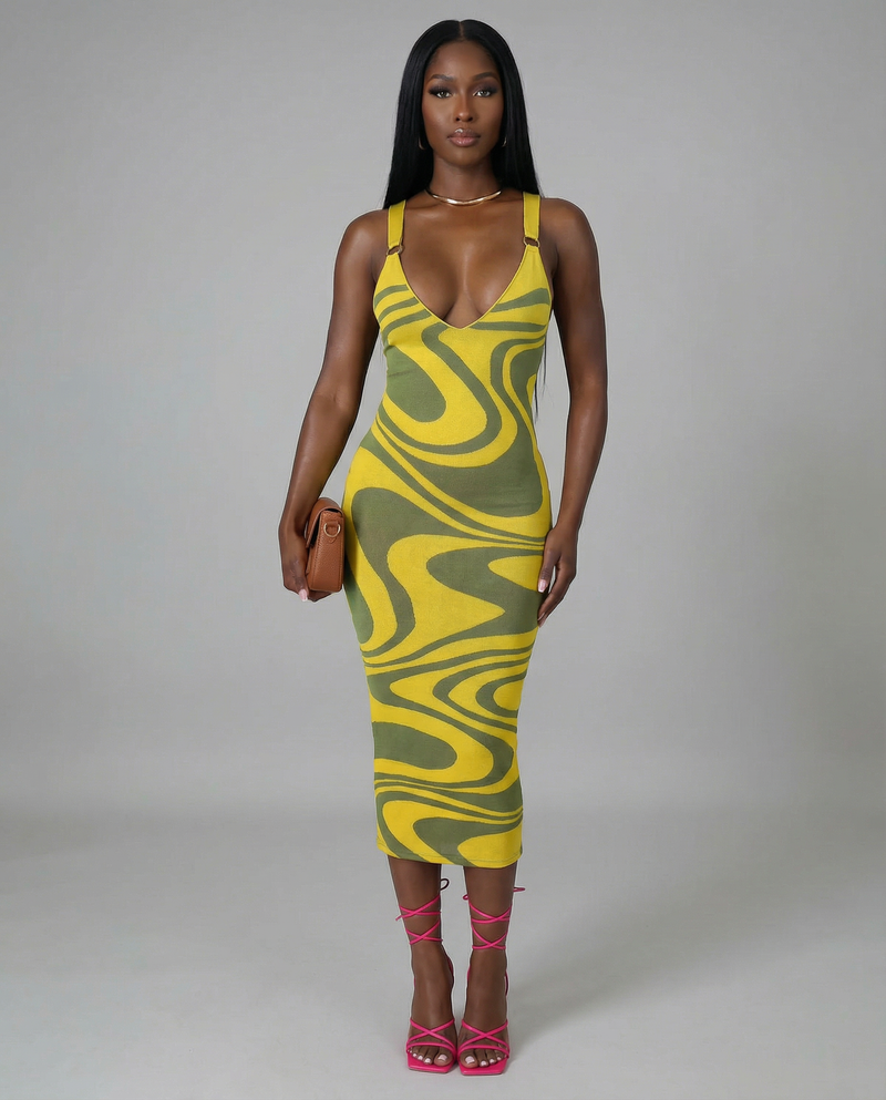 Swirl Bodycon Midi Dress