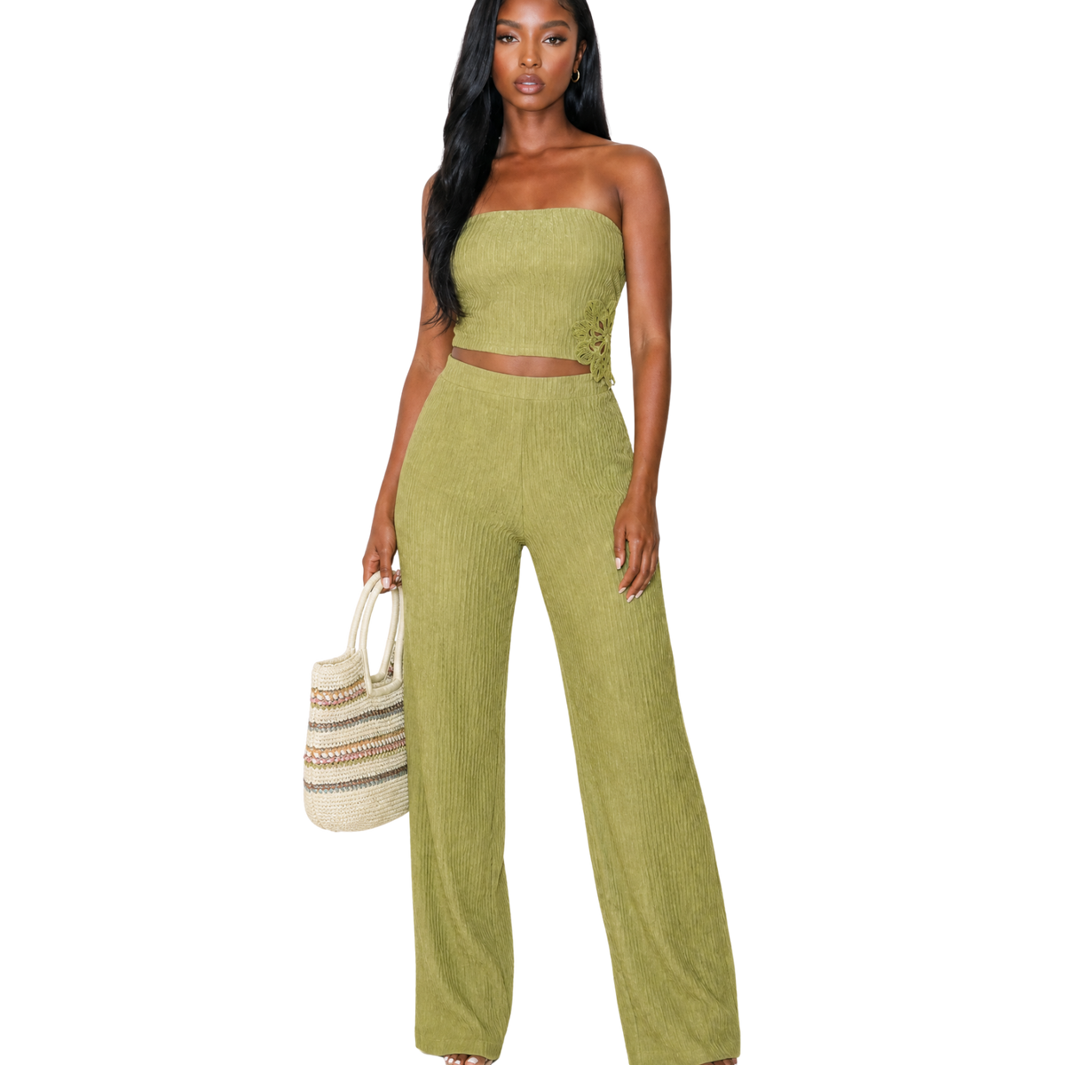 Embellished Tube Top Pants Set