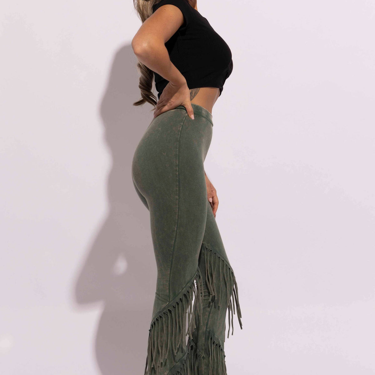 Mineral Washed Front Fringe Pants