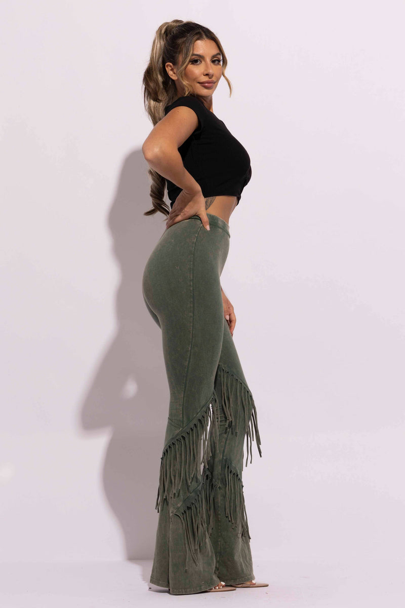 Mineral Washed Front Fringe Pants