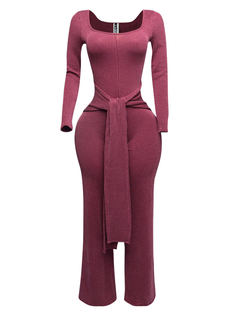 Front Tie Ribbed Jumpsuit