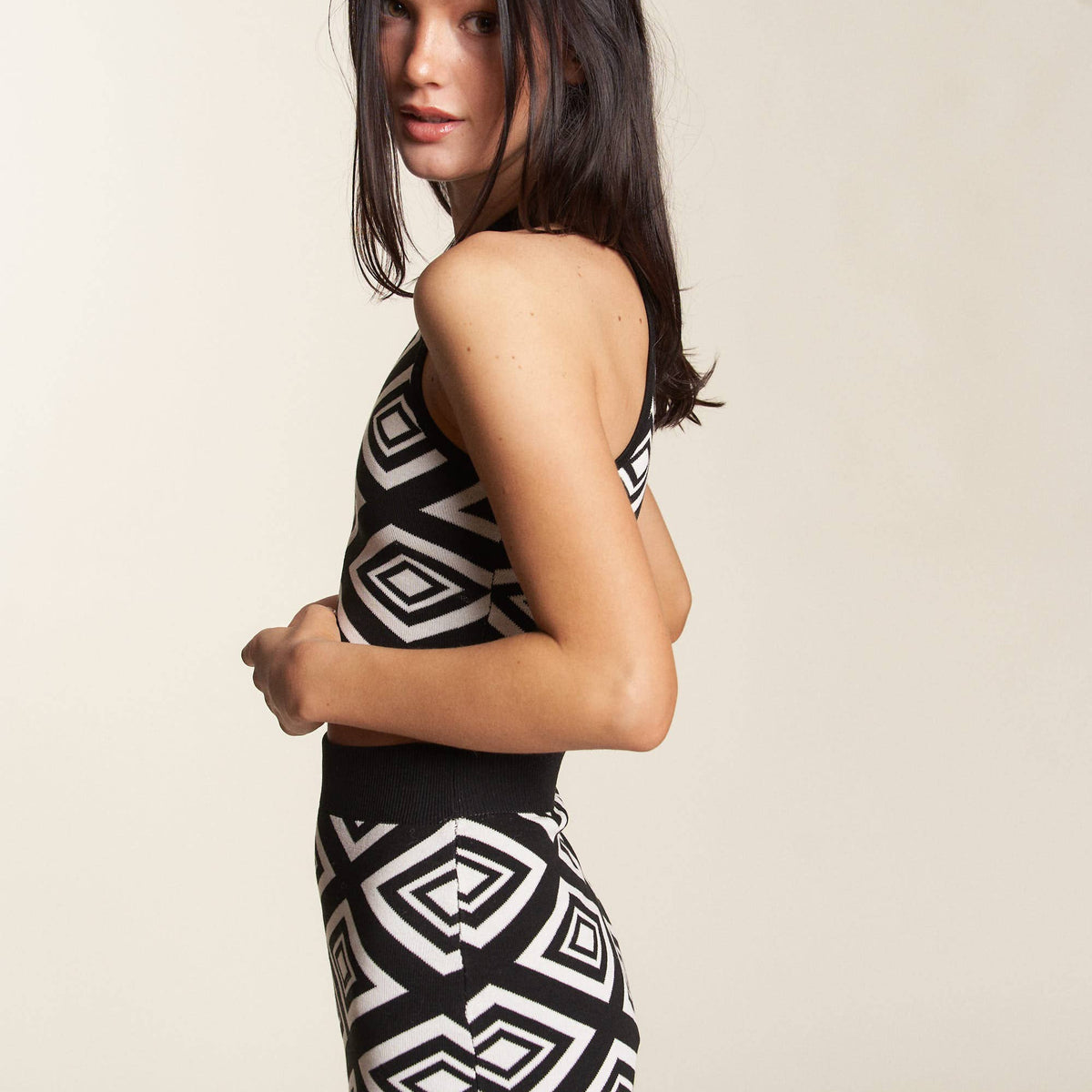 Patterned Knit Crop Tank Skirt Set