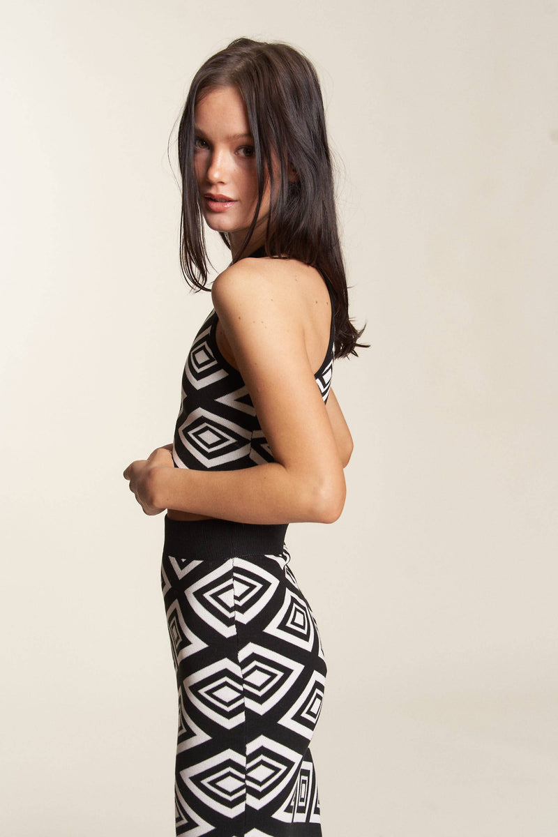 Patterned Knit Crop Tank Skirt Set