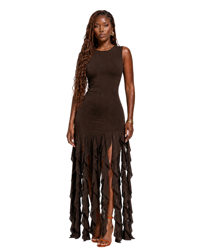 Mini Dress With Ruffle Fringe Hem